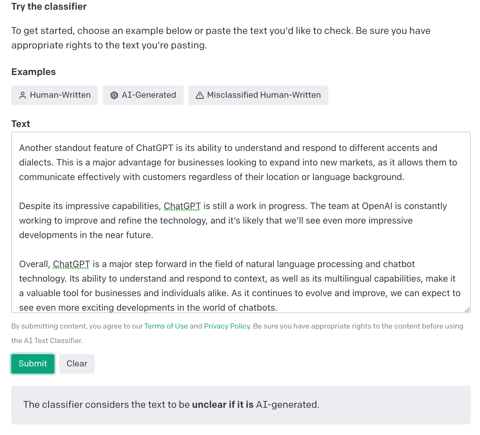 OpenAI text classifier