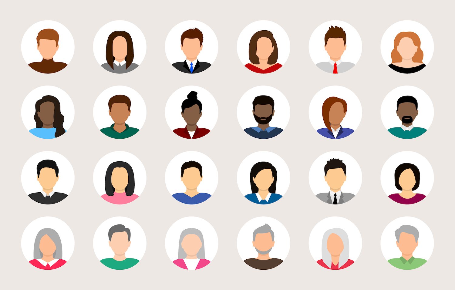 People avatar set. Diverse people avatar profile icons. User avatar. Male and female faces different nationalities. Men and women portraits. Characters collection. Vector illustration.