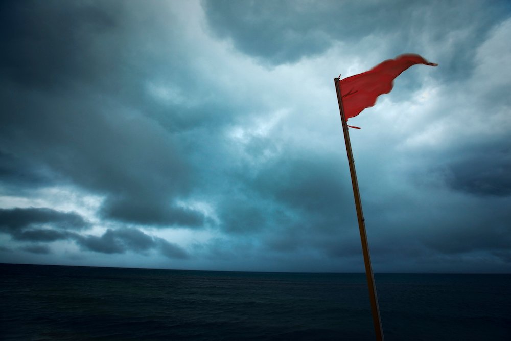 Red Flag Warning Hurricane Storm Danger Of Dark Sea Clouds